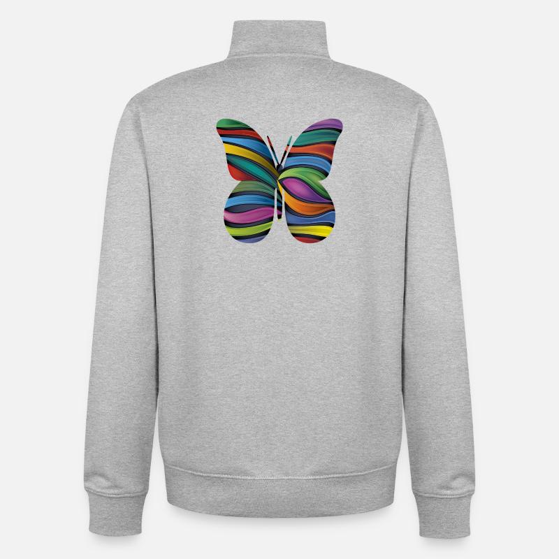 Papillon à rayures arc-en-ciel - Sweat zippé unisexe en coton bio Stanley/Stella - gris chiné