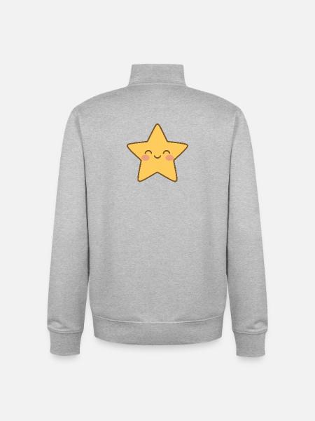Kawaii Yellow Star Smile - Unisex Organic Zip Sweatshirt by Stanley/Stella - heather grey