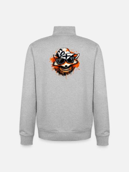 Cool fox with cap and sunglasses - Unisex Organic Zip Sweatshirt by Stanley/Stella - heather grey