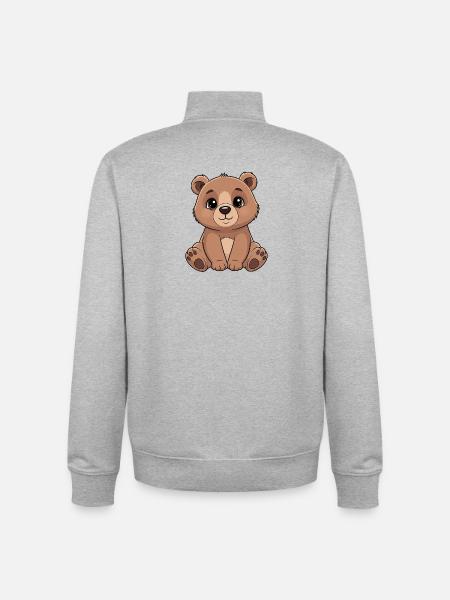 Cuddly Bear Cartoon - Cute Brown - Unisex Organic Zip Sweatshirt by Stanley/Stella - heather grey