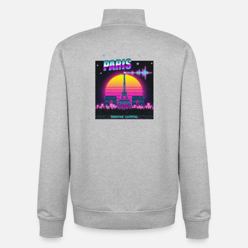 Paris Retro Wave Techno - Sweat zippé unisexe en coton bio Stanley/Stella - gris chiné