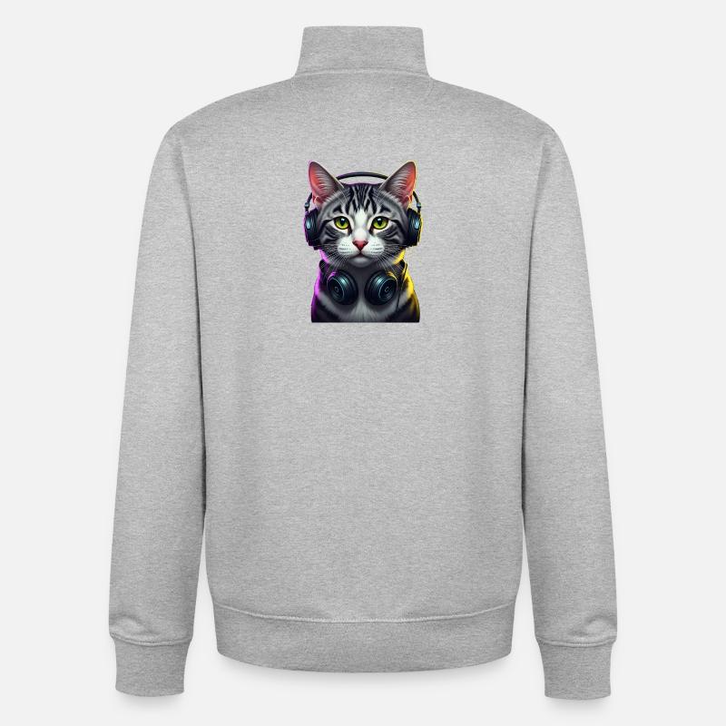 KatzenDJ Neon Kopfhörer Music lover cat - Unisex Organic Zip Sweatshirt von Stanley/Stella - Grau meliert