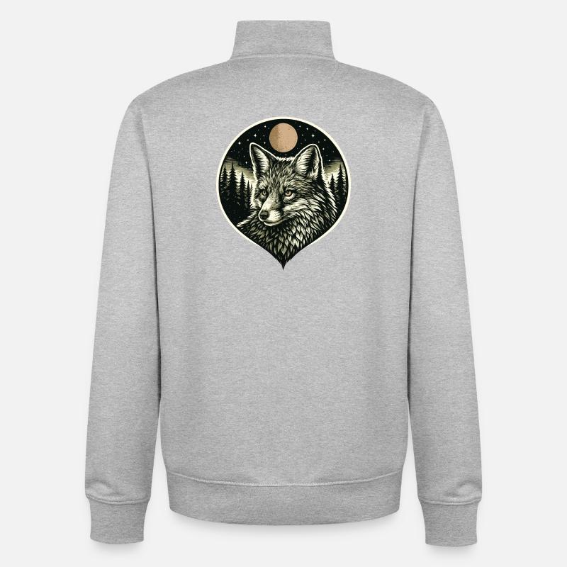 Silent Mind - Fuchs im Woodcut Stil - Sweat zippé unisexe en coton bio Stanley/Stella - gris chiné