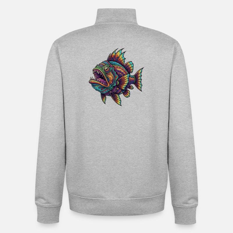 Rainbow Fish with Pattern - Unisex Organic Zip Sweatshirt by Stanley/Stella - heather grey