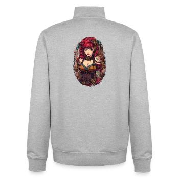 Steam Punk Beautiful Women Steampunk - Unisex Organic Zip Sweatshirt by Stanley/Stella - heather grey - Back - AI Model Male 185 light (185cm)