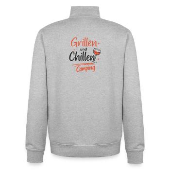 Griller et réchauffer le gentil monsieur camper - Sweat zippé unisexe en coton bio Stanley/Stella - gris chiné - Dos - AI Model Male 185 light (185cm)