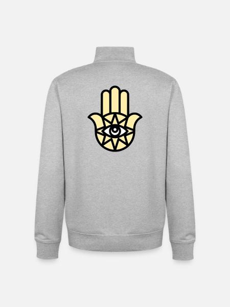 Hamsa Main de Fatima - Sweat zippé unisexe en coton bio Stanley/Stella - gris chiné