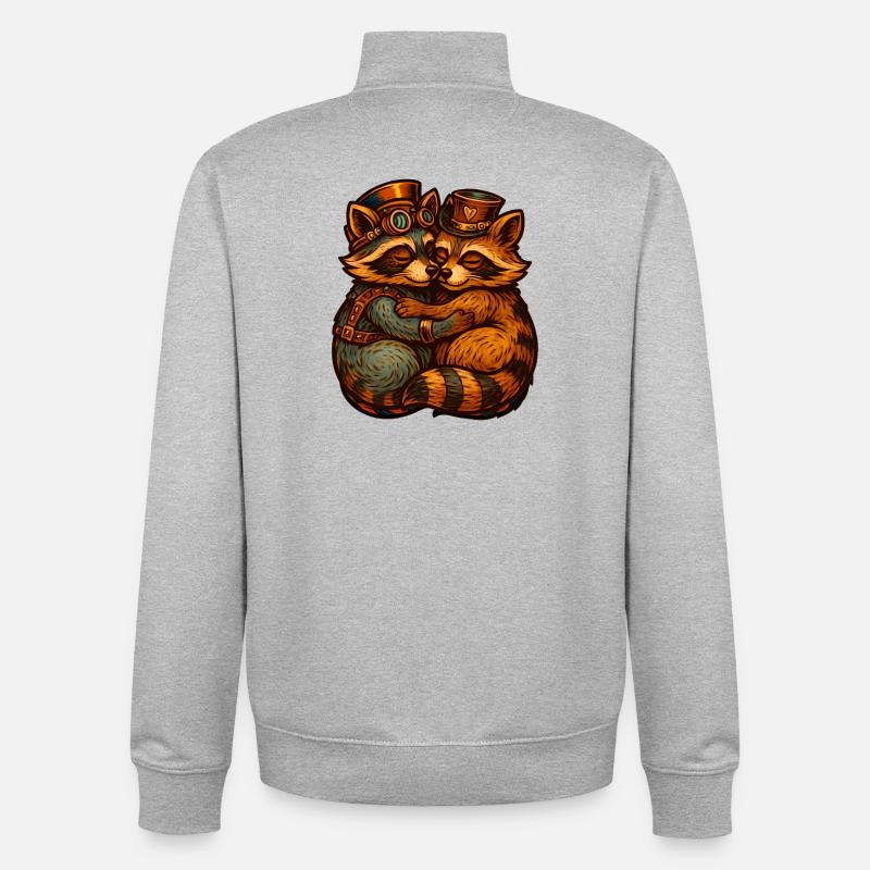 Steampunk Fox Duo Hug - Unisex Organic Zip Sweatshirt by Stanley/Stella - heather grey