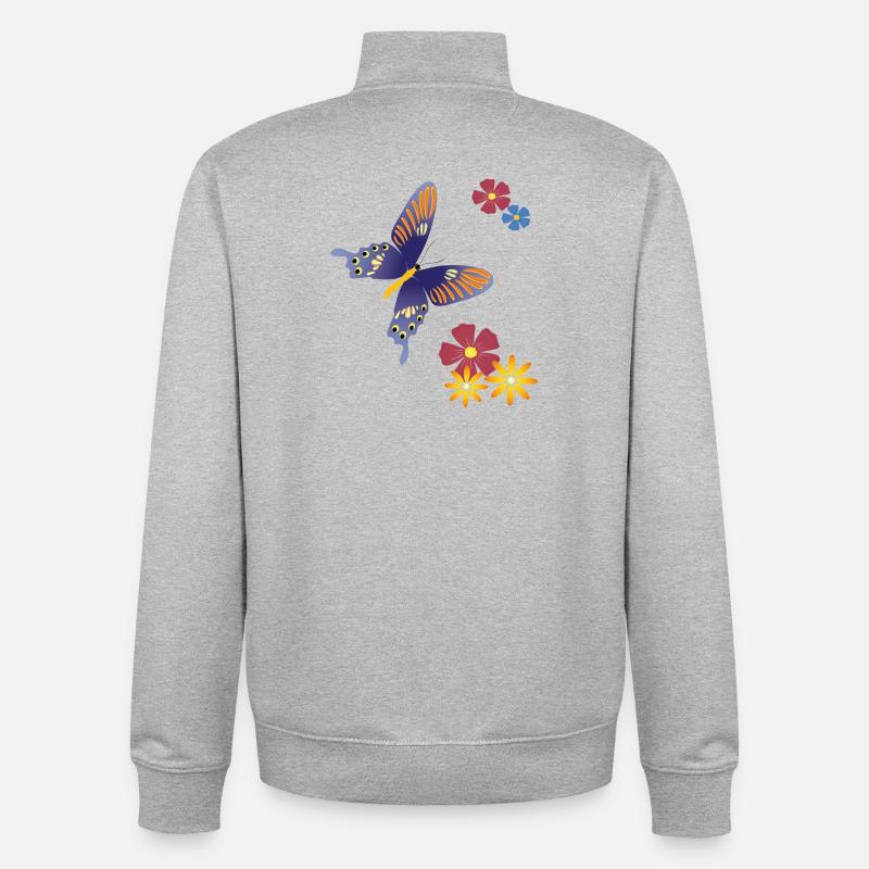 Papillon avec des fleurs - Sweat zippé unisexe en coton bio Stanley/Stella - gris chiné