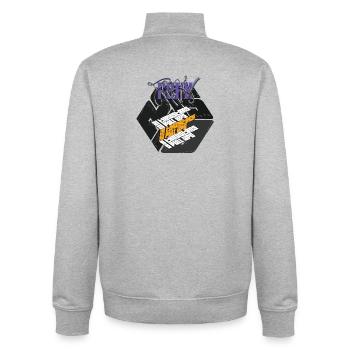 Graphisme de la version sombre du Fran Hero WOD Cross Training - Sweat zippé unisexe en coton bio Stanley/Stella - gris chiné - Dos - AI Model Male 185 light (185cm)
