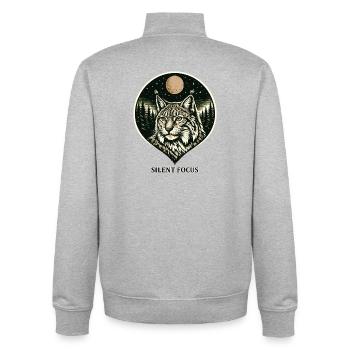 Silent Focus - Luchs im Woodcut Stil - Unisex Organic Zip Sweatshirt von Stanley/Stella - Grau meliert - Hinten - AI Model Male 185 light (185cm)
