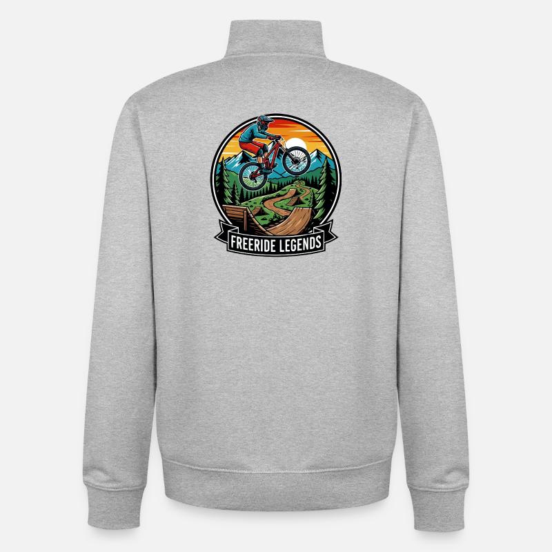 Motif VTT VTT Enduro Freeride Legends - Sweat zippé unisexe en coton bio Stanley/Stella - gris chiné