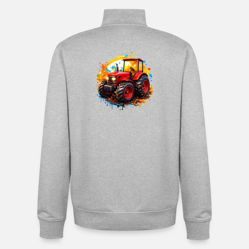 Red tractor with paint splashes - Unisex Organic Zip Sweatshirt by Stanley/Stella - heather grey
