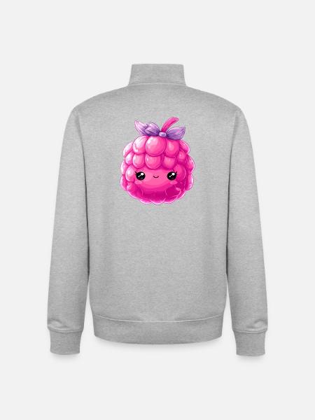 Kawaii Raspberry Cuddle Character - Unisex Organic Zip Sweatshirt by Stanley/Stella - heather grey