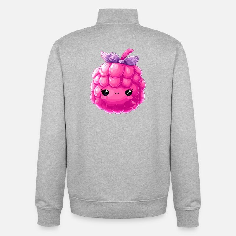Kawaii Raspberry Cuddle Character - Unisex Organic Zip Sweatshirt by Stanley/Stella - heather grey