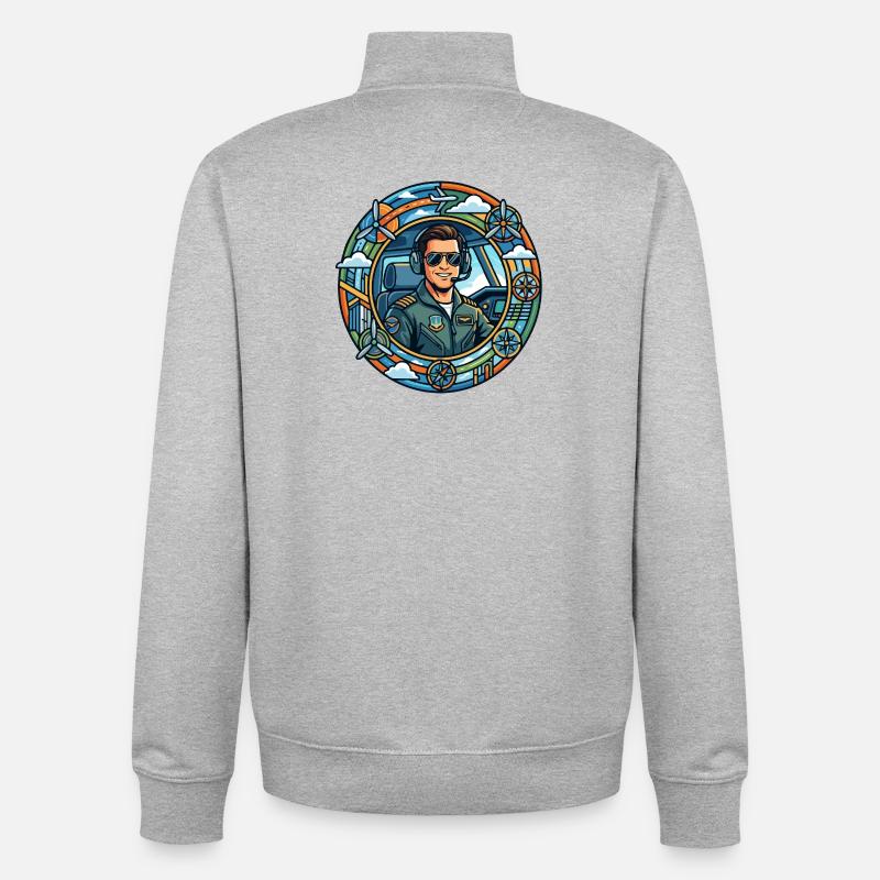 Comic-Pilot im Cockpit Rundflug - Unisex Organic Zip Sweatshirt von Stanley/Stella - Grau meliert