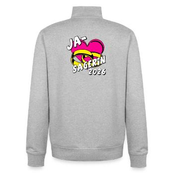 Enterrement de vie de garçon, Mariée de la fête de garçon Yes Sager 2026 - Sweat zippé unisexe en coton bio Stanley/Stella - gris chiné - Dos - AI Model Male 185 light (185cm)