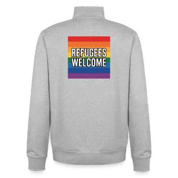Refugees Welcome - Antifascist Merch - Unisex Organic Zip Sweatshirt by Stanley/Stella - heather grey - Back - AI Model Male 185 light (185cm)