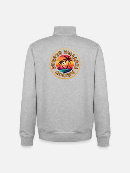 Puerto Vallarta Sunset Logo - Unisex Organic Zip Sweatshirt by Stanley/Stella - heather grey