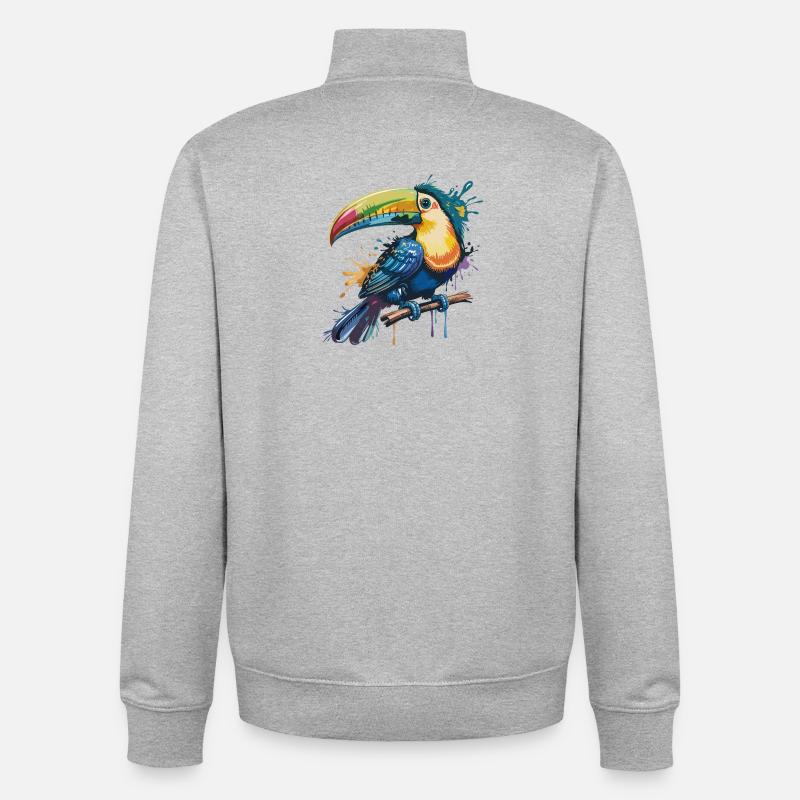 Bunter Tukan Farbexplosion - Unisex Organic Zip Sweatshirt von Stanley/Stella - Grau meliert