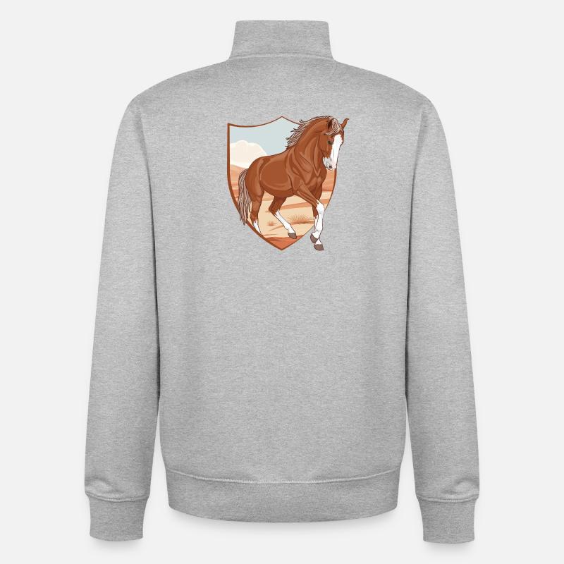 Un cheval Marwari dans un écusson - Sweat zippé unisexe en coton bio Stanley/Stella - gris chiné