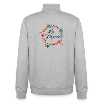 Die zukünftige Junggesellinnenbraut - Unisex Organic Zip Sweatshirt von Stanley/Stella - Grau meliert - Hinten - AI Model Male 185 light (185cm)