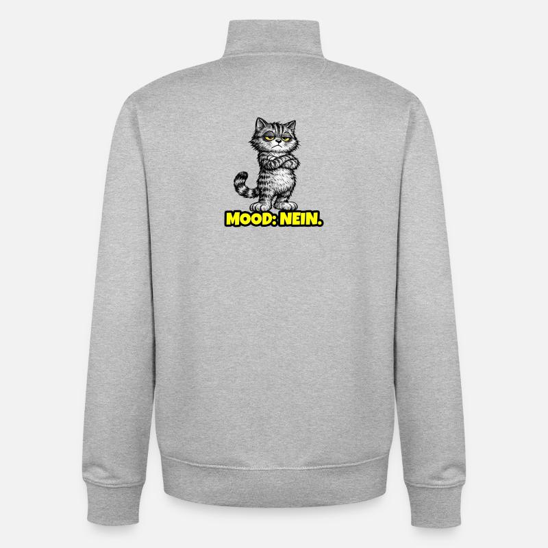 Mood: Nein. – Grumpy Katze (Chef Vibes) - Sweat zippé unisexe en coton bio Stanley/Stella - gris chiné