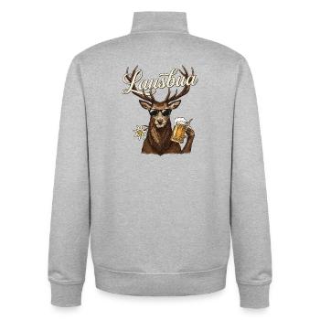 Lausbua Hirsch – Cooles Trachten Motiv mit Bier - Unisex Organic Zip Sweatshirt von Stanley/Stella - Grau meliert - Hinten - AI Model Male 185 light (185cm)