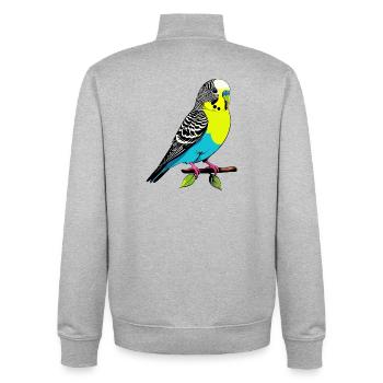 Bunter Papagei gelb blau Wellensittich auf Ast - Unisex Organic Zip Sweatshirt von Stanley/Stella - Grau meliert - Hinten - AI Model Male 185 light (185cm)
