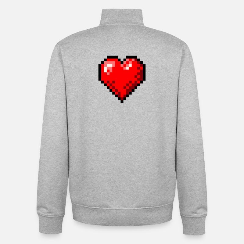 Pixel Art Rétro Single Heart - Sweat zippé unisexe en coton bio Stanley/Stella - gris chiné