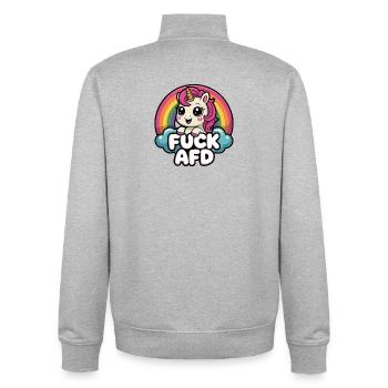 Fuck AFD - Antifa Einhorn Tee - Unisex Organic Zip Sweatshirt von Stanley/Stella - Grau meliert - Hinten - AI Model Male 185 light (185cm)