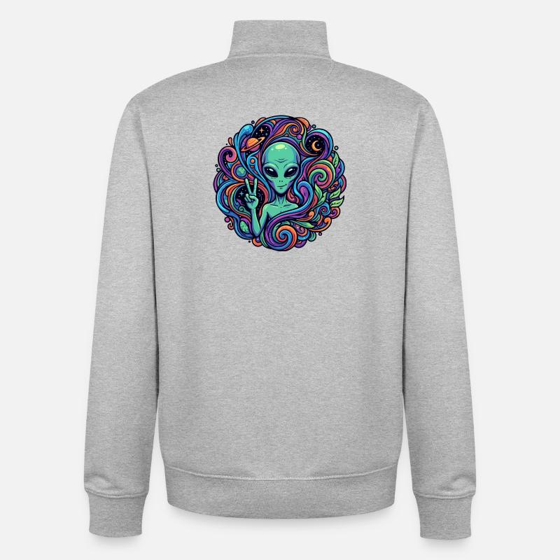 Extraterrestre Signe de paix Extraterrestre psychédélique - Sweat zippé unisexe en coton bio Stanley/Stella - gris chiné