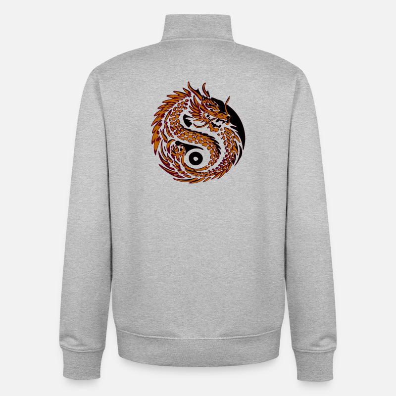 Dragon Spiral Yin de Feu - Sweat zippé unisexe en coton bio Stanley/Stella - gris chiné