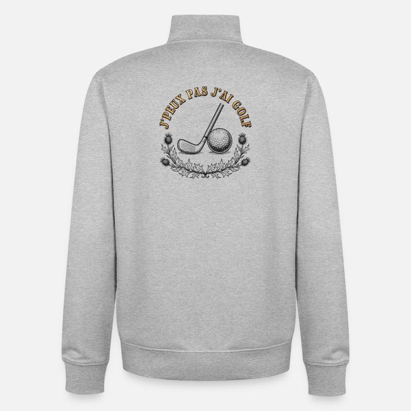 J’peux pas j’ai golf – gravure - Sweat zippé unisexe en coton bio Stanley/Stella - gris chiné