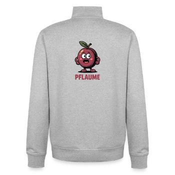 Motif drôle de fruit de prune de dessin animé - Sweat zippé unisexe en coton bio Stanley/Stella - gris chiné - Dos - AI Model Male 185 light (185cm)