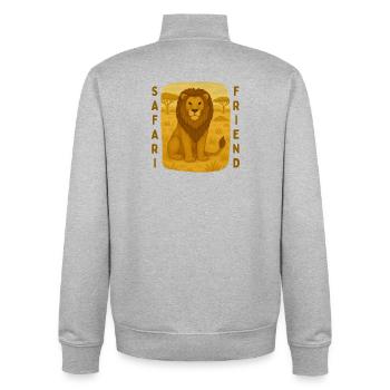 Lion, ami du safari - Sweat zippé unisexe en coton bio Stanley/Stella - gris chiné - Dos - AI Model Male 185 light (185cm)