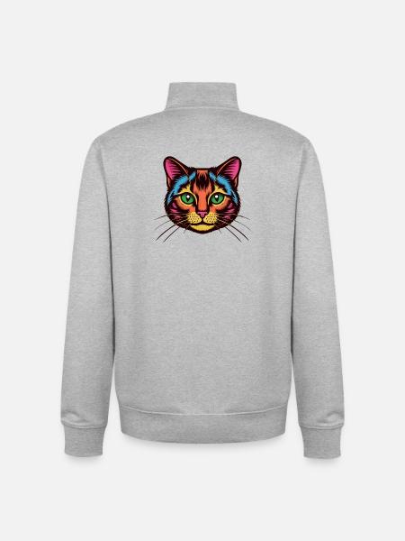 Bunte Katzen Popart Gesicht - Unisex Organic Zip Sweatshirt von Stanley/Stella - Grau meliert