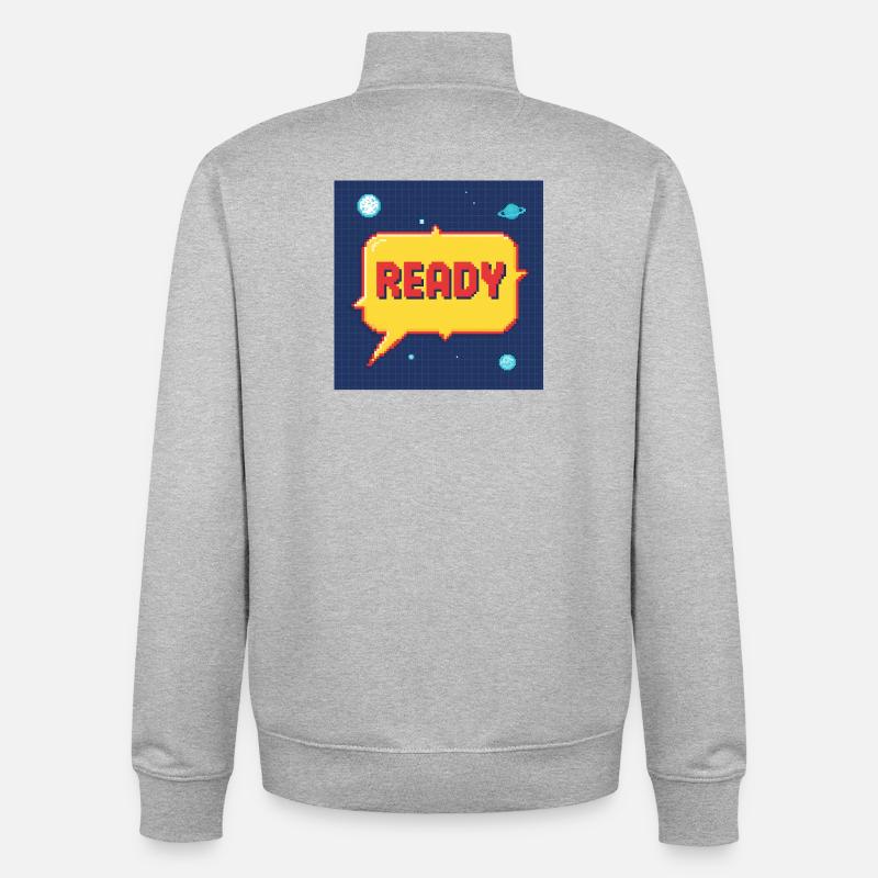 Ready Pixel Speech Bubble in Space - Unisex Organic Zip Sweatshirt by Stanley/Stella - heather grey