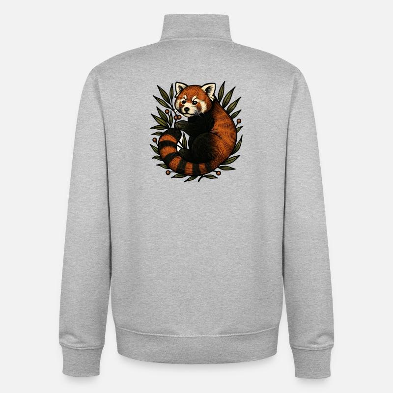 Panda rouge dans le feuillage - Sweat zippé unisexe en coton bio Stanley/Stella - gris chiné