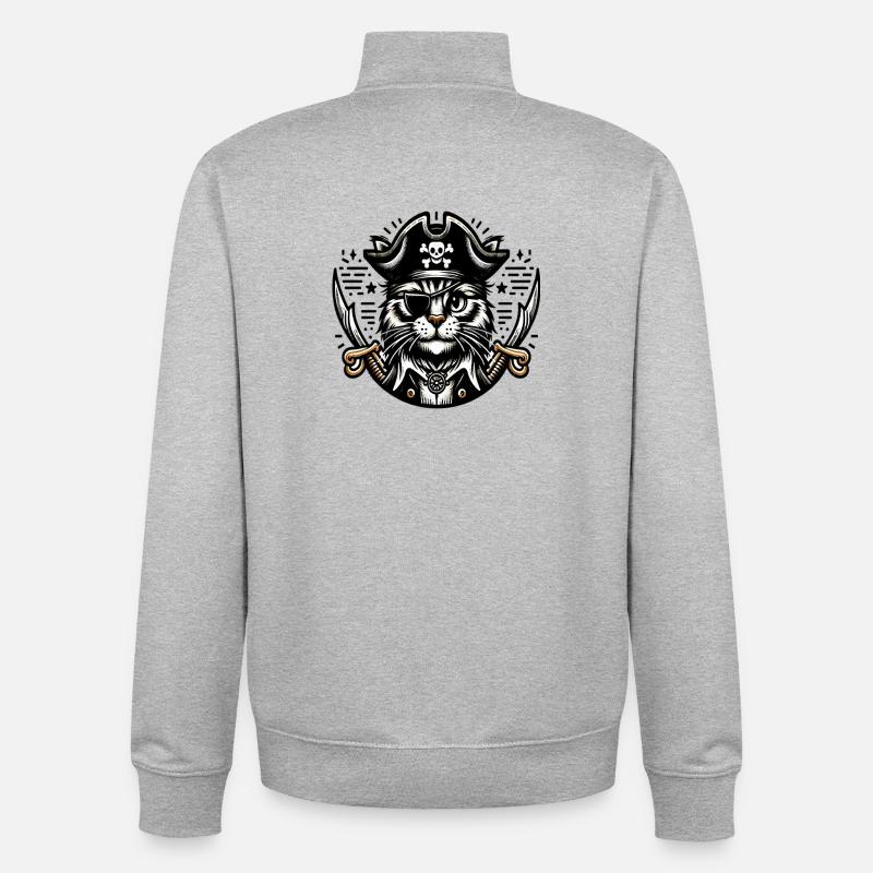 Chat Pirate : Chat pirate avec cache-œil - Sweat zippé unisexe en coton bio Stanley/Stella - gris chiné