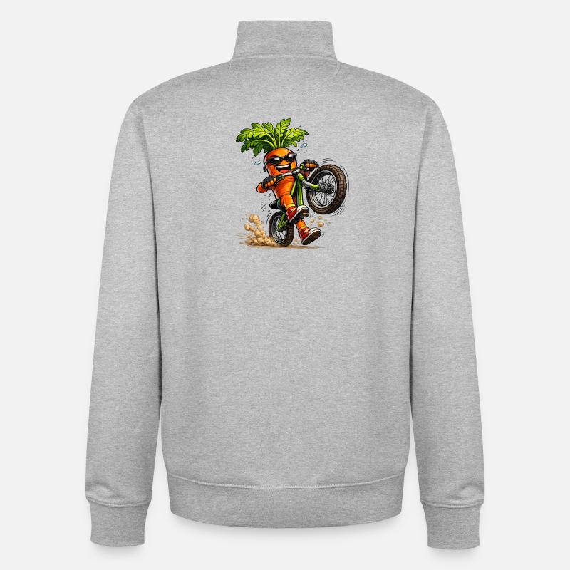 Sympa la carotte sur le vélo - Sweat zippé unisexe en coton bio Stanley/Stella - gris chiné