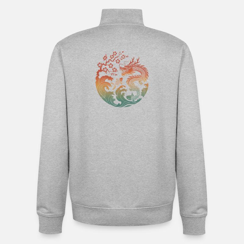 Conception du cercle Dragon & Koi - Sweat zippé unisexe en coton bio Stanley/Stella - gris chiné