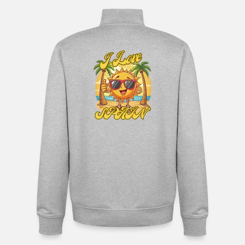 I Love Spain Sun Beach Cartoon - Sweat zippé unisexe en coton bio Stanley/Stella - gris chiné