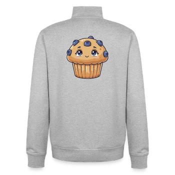 Dessin animé Kawaii Blueberry Muffin - Sweat zippé unisexe en coton bio Stanley/Stella - gris chiné - Dos - AI Model Male 185 light (185cm)