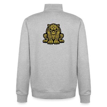 Totem jaguar aztèque – Bête guerrière mésoaméricaine Sy - Sweat zippé unisexe en coton bio Stanley/Stella - gris chiné - Dos - AI Model Male 185 light (185cm)