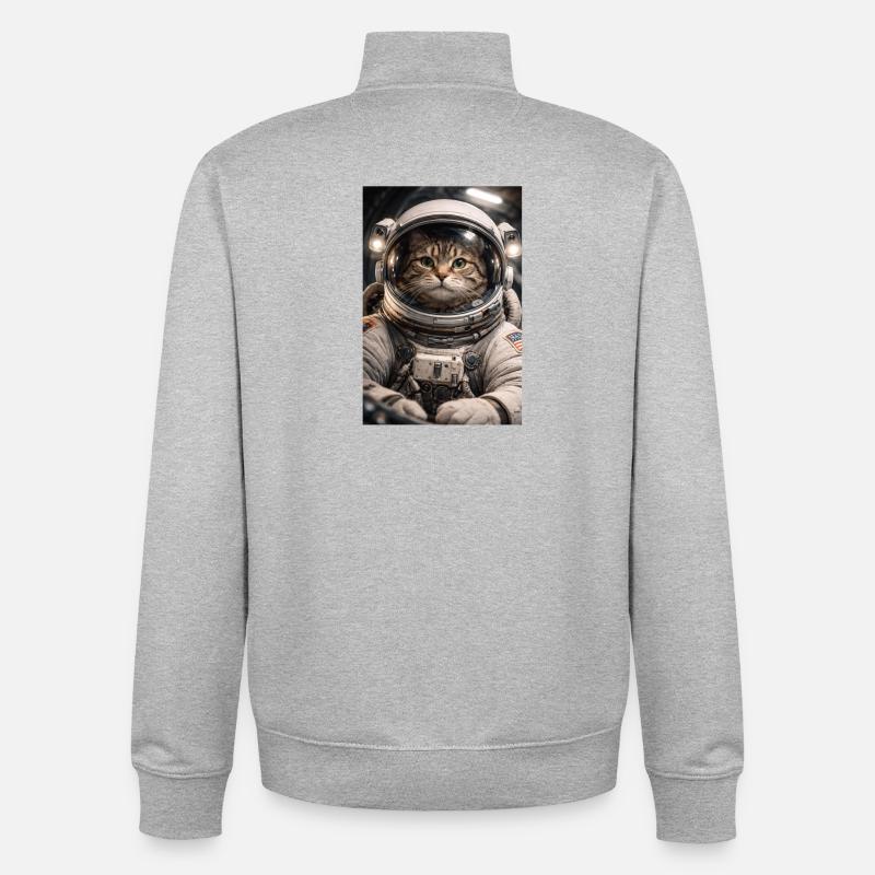 Chat de l’espace en costume d’astronaute - Sweat zippé unisexe en coton bio Stanley/Stella - gris chiné