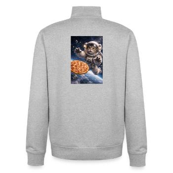 Astronautenkatze rettet Pizza im All - Unisex Organic Zip Sweatshirt von Stanley/Stella - Grau meliert - Hinten - AI Model Male 185 light (185cm)