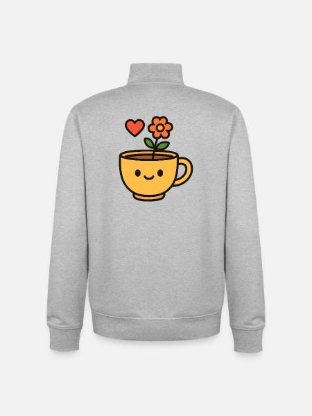 Flower Mug Smiling Mug - Unisex Organic Zip Sweatshirt by Stanley/Stella - heather grey
