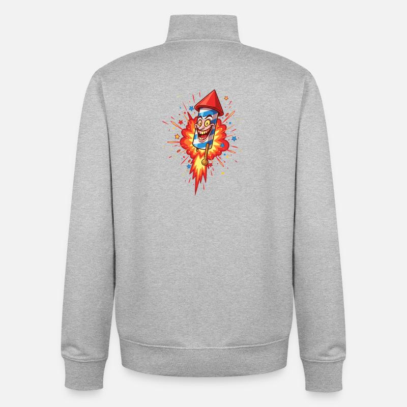 Explosion de dessin animé Rocket Rieur - Sweat zippé unisexe en coton bio Stanley/Stella - gris chiné
