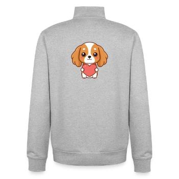 Cuddly Puppy Holding a Pink Heart - Unisex Organic Zip Sweatshirt by Stanley/Stella - heather grey - Back - AI Model Male 185 light (185cm)